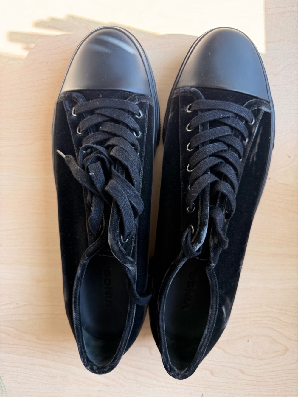 Vince Black Velvet and Leather Sneakers